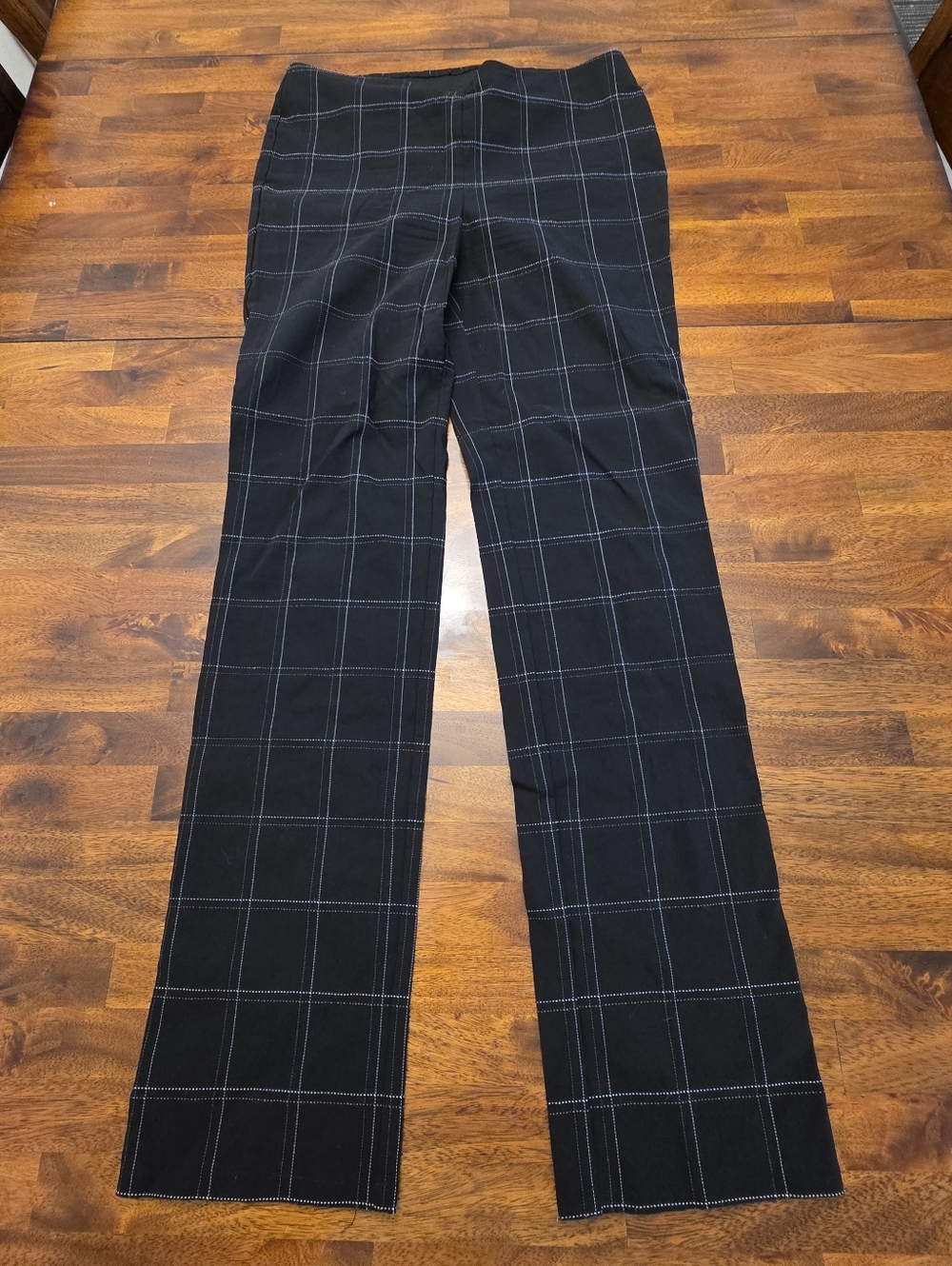 Chicos Black Windowpane Plaid Straight Leg Pants Size 2.5
